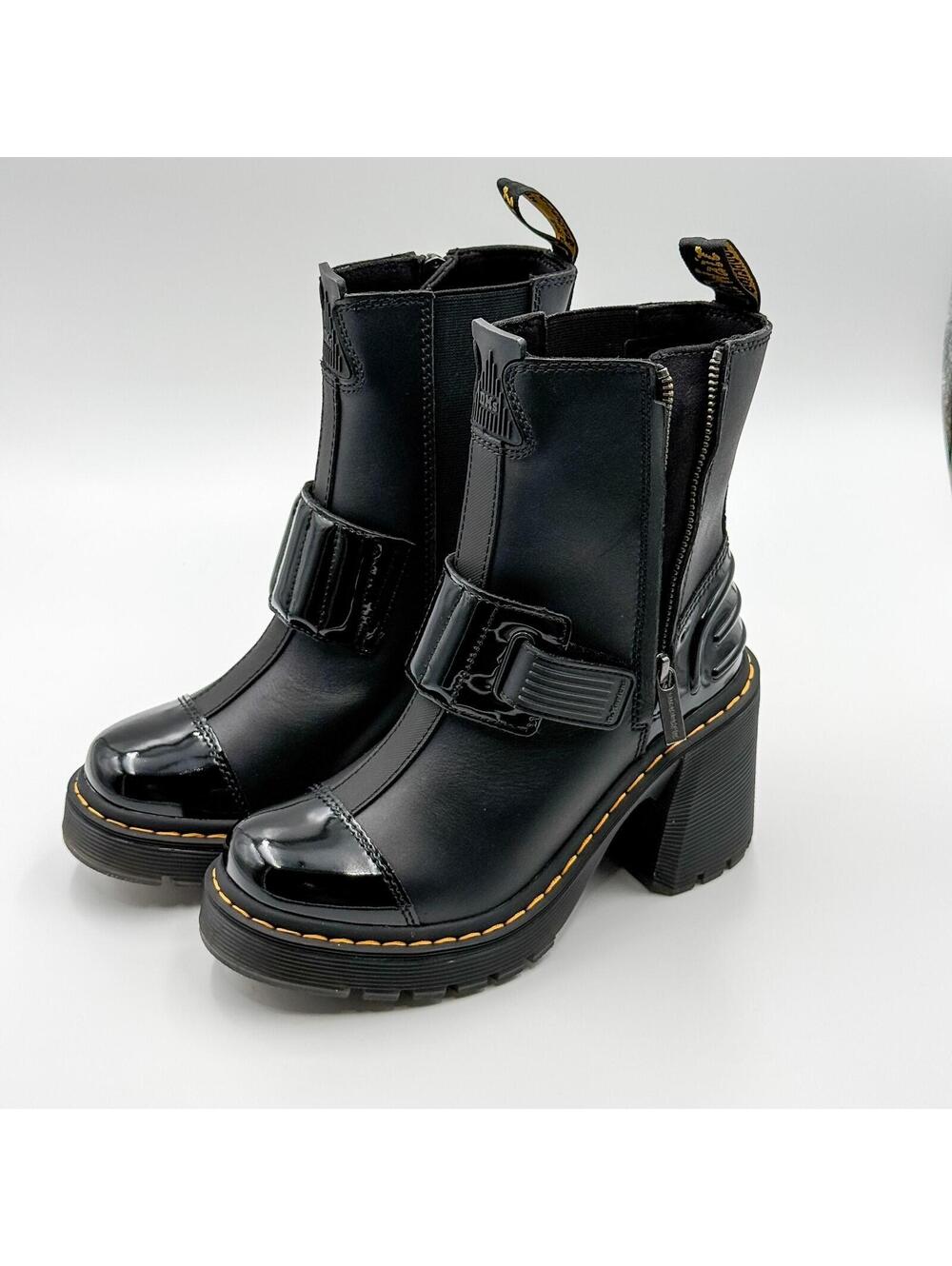 Dr Martens Gaya Heeled Chelsea Zipper Boots Black Alt Leather Women’s 6 NWT